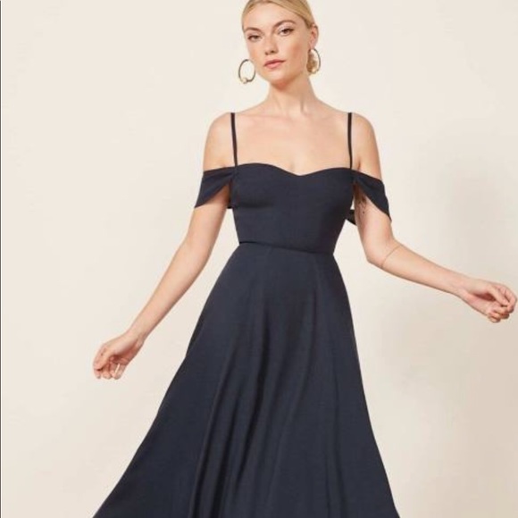 Reformation Poppy Dress - Navy Size 6 - Picture 3 of 9